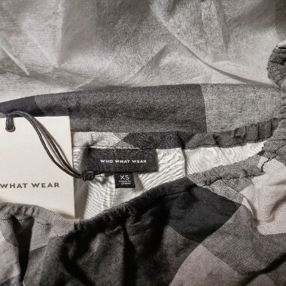 NWT Who What Wear Black Buffalo Check Off the Shoulder Dress NEW - Picture 4 of 7